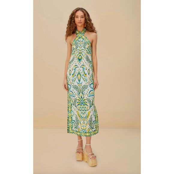 FARM RIO Tropical Tapestry Halter Neck Maxi Dress Women's Size Medium NWT - Picture 1 of 12